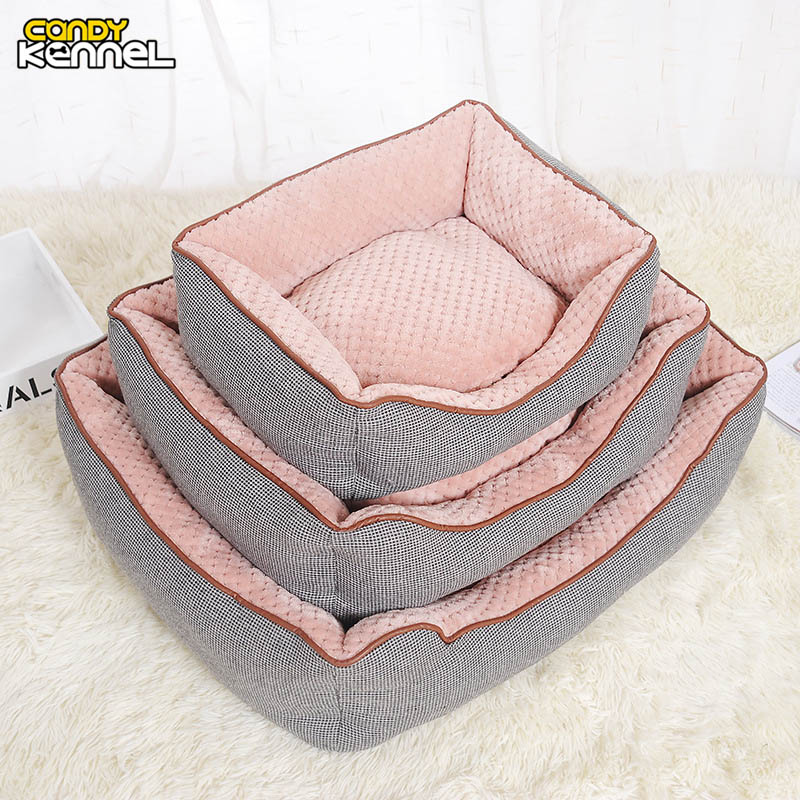 CANDY KENNEL Cotton Linen Corn Kernels Soft Pet Dog Cat Bed for Small Medium Bed House Cushion With Removable Pet Mat Nest D1129