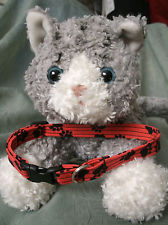 Cat Collar Handmade - Black Paws On Red Cotton Fabric...Meow