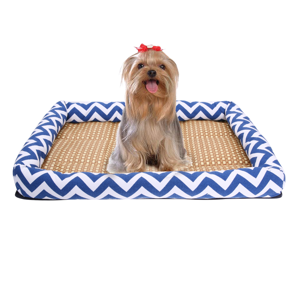 Cool Pet Dog Kennel Mat Summer Breathable Heat-Resisting Dog Cat Bed Cushion with Rattan Seats Blue