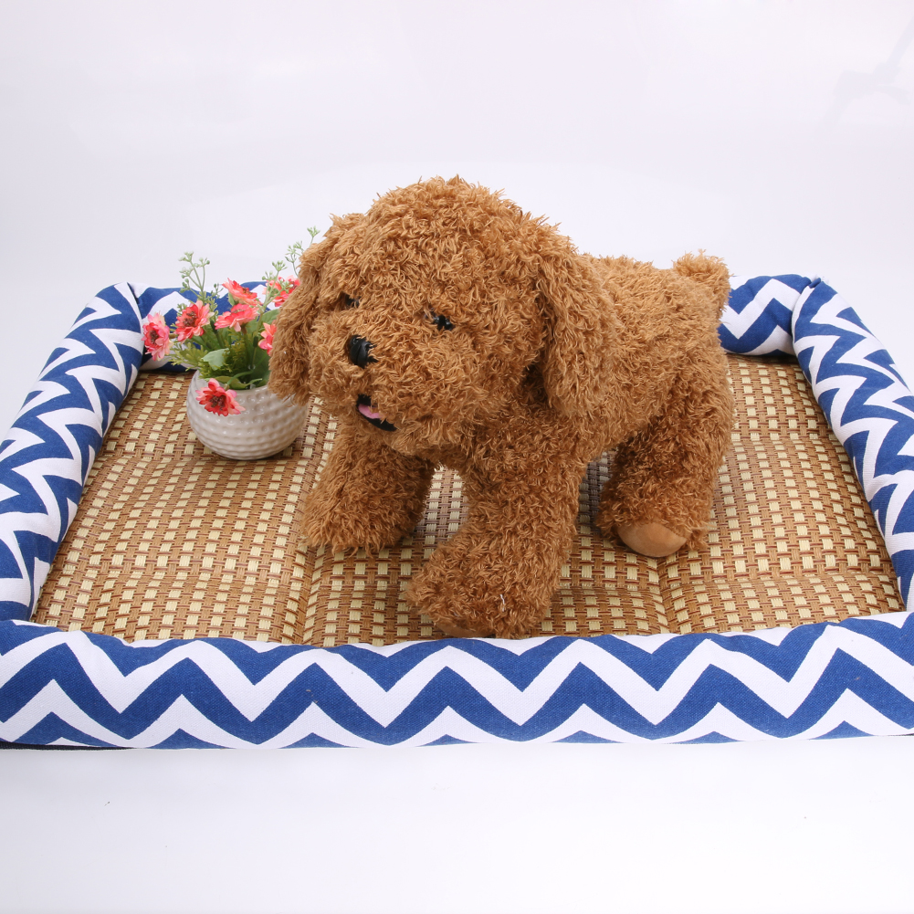 Cool Pet Kennel Mat Summer Breathable Heat-Resisting Dog Cat Bed Cushion with Rattan Seats PP Cotton Filling Breathable Cool Mat