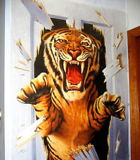 Tiger Cat Wild Animal Crash Through Wall Or Door Paste Up Decoration Pre-Owned