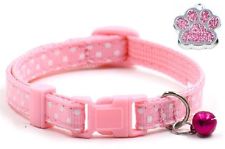 Cute pet collar with bell - Pink + Paw Print Charm Tag - small dog cat puppy dot