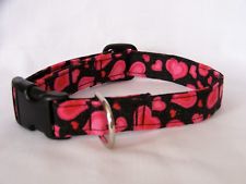 Dog Collar Valentines Day Black w/ Pink Hearts CUSTOM MADE Adjustable Pet/Cat