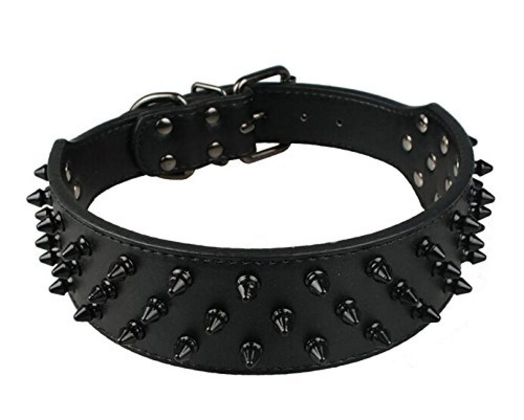 Dogs Kingdom Leather Black Spiked Studded Dog Collar 2