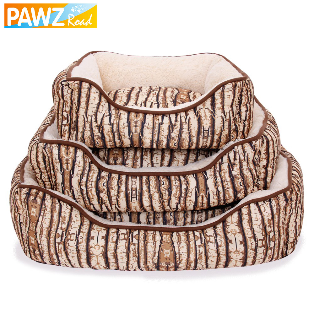 New Arrival Super Soft Pet Kennel Tree Bark Pattern Square Shape Dog Beds Puppy Cat Warming Winter Nest Bed 3 Sizes Pet Supplies