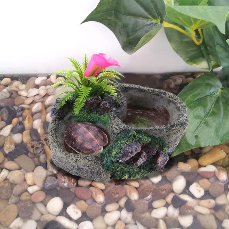 Resin Turtle Tortoise Dish for Reptile Amphibians Food Bowl Feeder Aquarium Aquatic Decoration Small Pets Supplies
