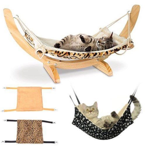Cat Hammock LARGE 53cm X 36cm Leopard Fur Bed Hanging Cat Kitten Cage Ferret