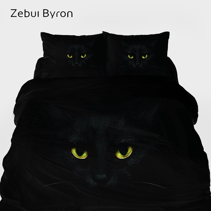 3D Luxury Bedding Set King/Eruo Size,Custom Print Comforter/Quilt/Duvet Cover Set, Bed Set Animal Black Cat,Bed linens for USA
