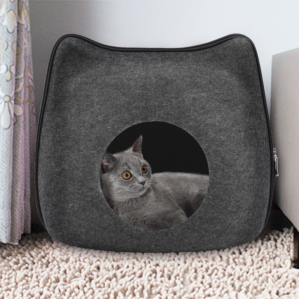 Detachable Natural felt Cat Bed Breathable Cat Pet Cave Dark Gray Cat Bed House With Cushion for Pets Cats Pet Accessories