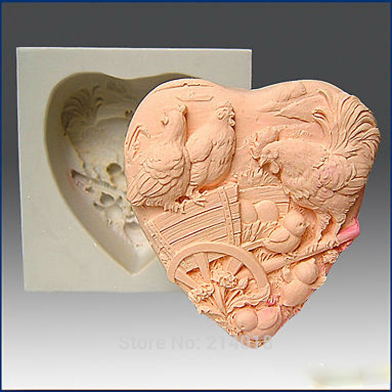 DIY Chickens on Farmyard Heart Food-grade handmade silicone soap candle cake decoration mold