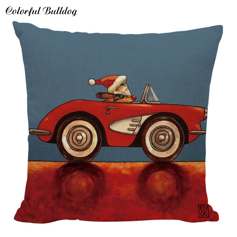 Hot Sale Pillowcase Lovely Cartoon Dog Driving Red Super Car Cushion Cover Bus Vintage Sofa Bed Home Decorative Throw Pillows
