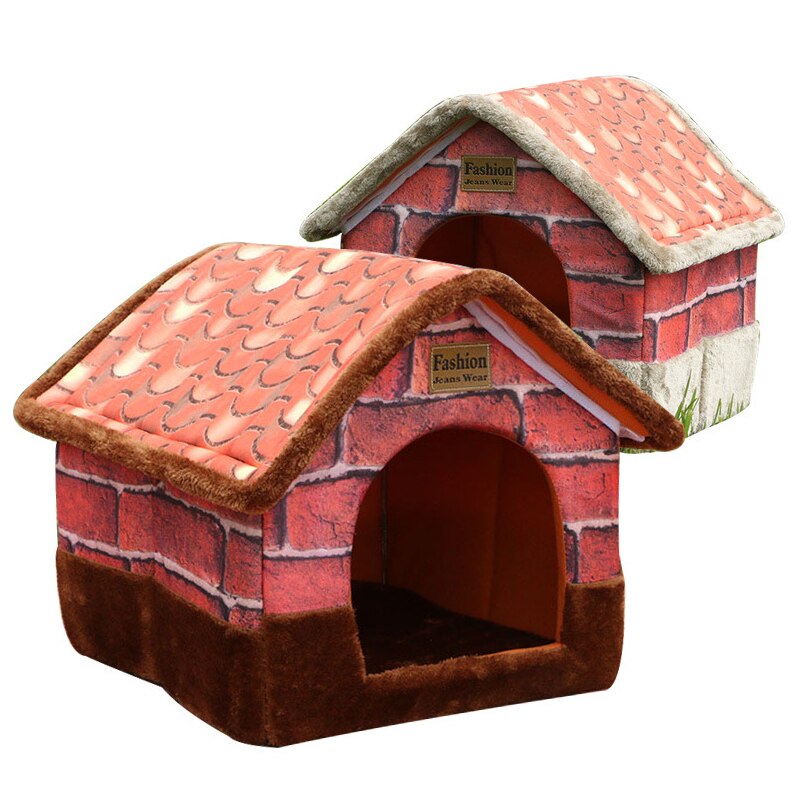 Pet Dog House Warm And Cozy Cat Bed Vintage Brick Puppy Sofa Kennel Nest With Cushion Dog Cat Bed For Small Medium Dogs