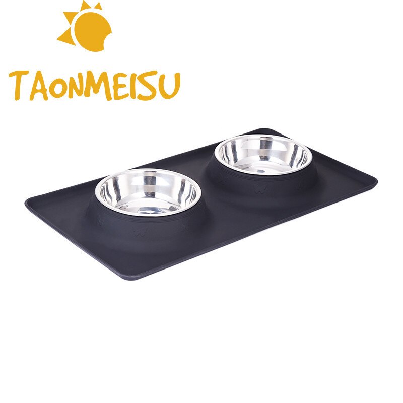 Stainless Steel Double Bowl comedero Travel Feeding Water Bowl Non-Skid Silicone Mat For Pet Dog Cat Puppy Food Water Dish