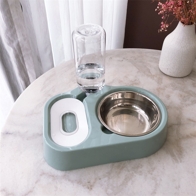 Stainless steel double bowl non-wet mouth automatic drinking fountain dual-use cat and dog food bowl feeding supplies ZP4111831