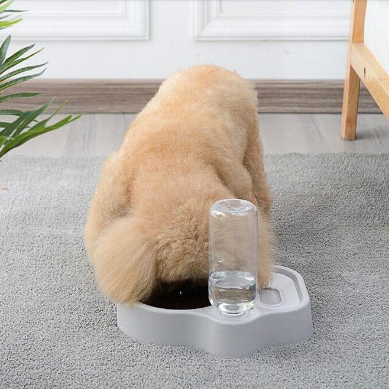 Stainless steel double bowl non-wet mouth automatic drinking fountain dual-use cat and dog food bowl feeding supplies WJ103110