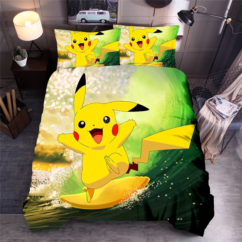 Home Textile Pokemon Bedding Set Children 3d Pikachu Duvet Cover Sets Pillowcase Twin Full Queen King Size Bedclothes Bed Sets