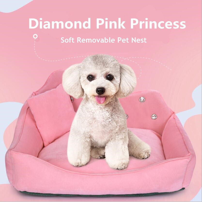 Princess Pet Nest Luxury Diamond Pink No Pilling Dog Bed Moisture Proof Anti-slip Pet Pad Removable Easy Cleaning Dog Cat Sofa