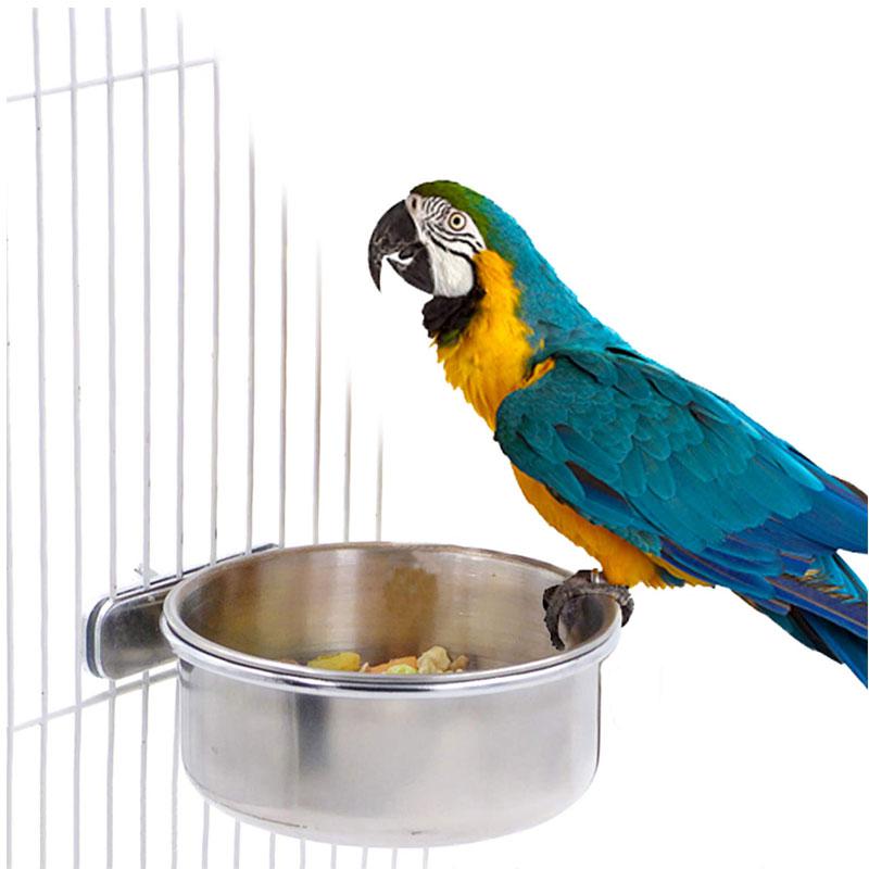 Stainless Steel Cage Coop Hook Cup Bird Parrot Feeding Cups Cage Hanging Bowl Bird Coop Cups Seed Water Food Dish Feeder Bowl