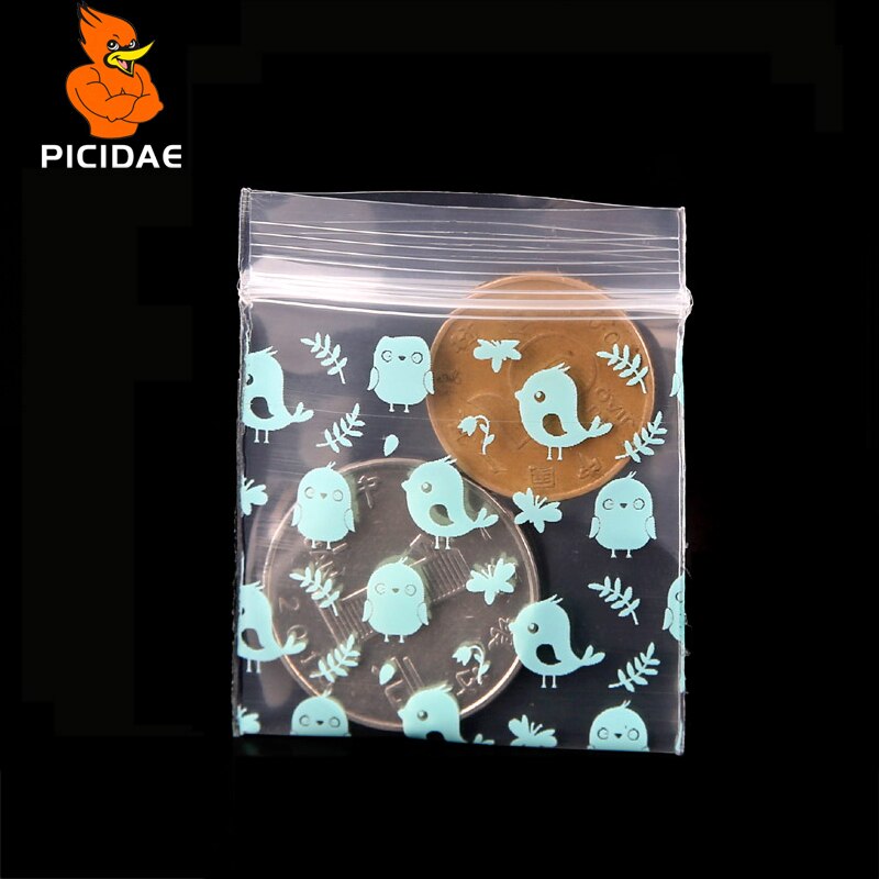 Blue bird Printed Miniature Zip Lock Grip Plastic Packag Bag Food Candy Jewelry Reclosable Thick PE Self Sealing Small Package