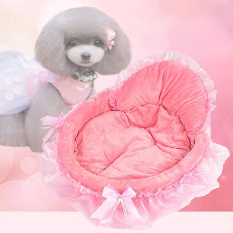 Circular Pet Dog Bed Pink Lace Princess Puppy House Doggy Teddy Bedding Mat Kennels Nest Sofa Mat Cat Dog Bed Pet Supplies