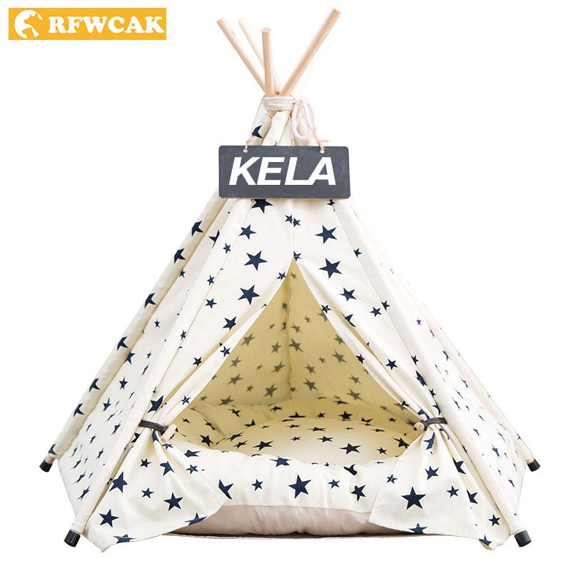 RFWCAK Pet Tent Dog Bed Cat Toy House Portable Washable Pet Teepee Beds For Small Dogs Star Pattern Fashion 2019 Included Mat