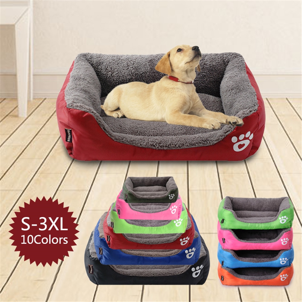 S-3XL Fleece Dog Bed Paw Pattren Waterproof Bottom Pet Sofa Mat Warm Dog Beds For Large Dogs Dropshipping cama perro