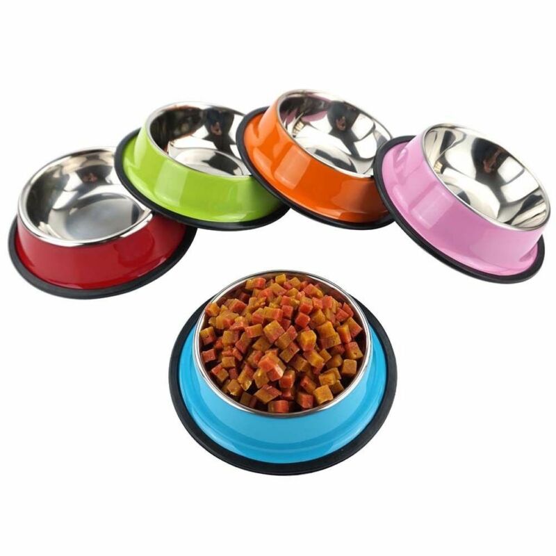 Stainless Steel Pets Feeding bowl Anti Skid Travel Food Water cat dog bowls Dish For Dog Cat Puppy 6 Colors