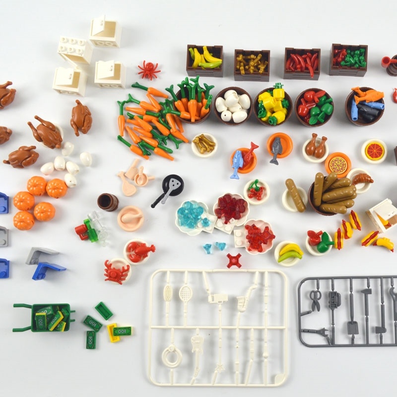 100pcs DIY Building Blocks Fish Fruit Chicken Hot Dog Coins Toy MOC Parts City Accessories compatible LegoINGlys Food
