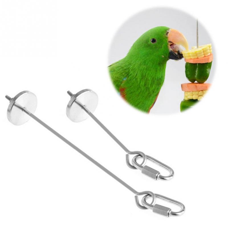 12cm 20cm Stainless SteelSmall Parrot Toy Meat Food Holder Stick Fruit Skewer Bird Treating Tool Bird's Cage Accessories