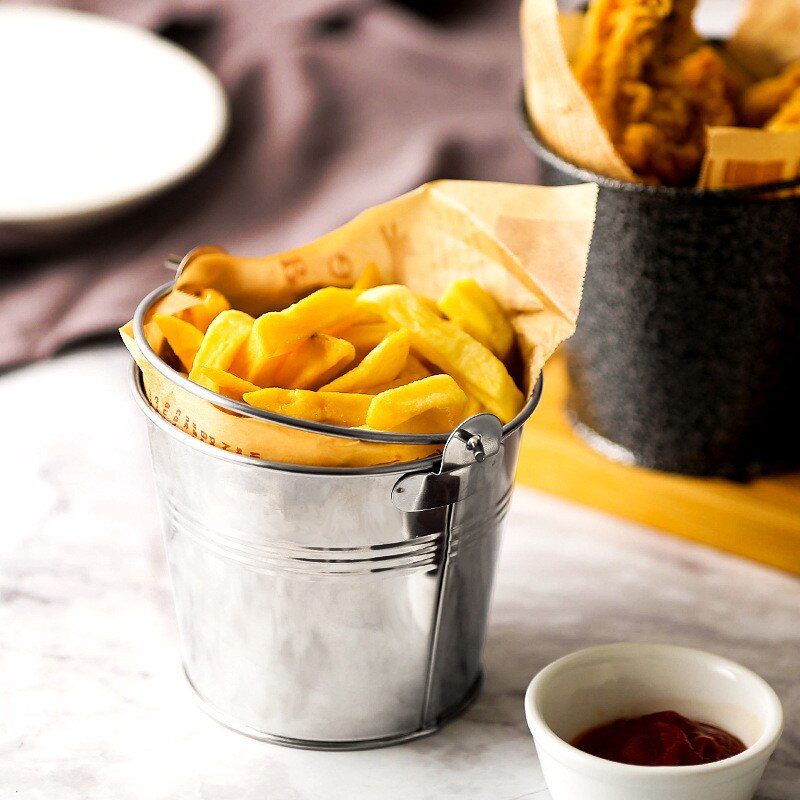 1PC Mini Tinplate Metal Bucket Icing French Fries Tin Pails Buckets Fried Chicken Food Dish for Birthday Party Hanging Pot