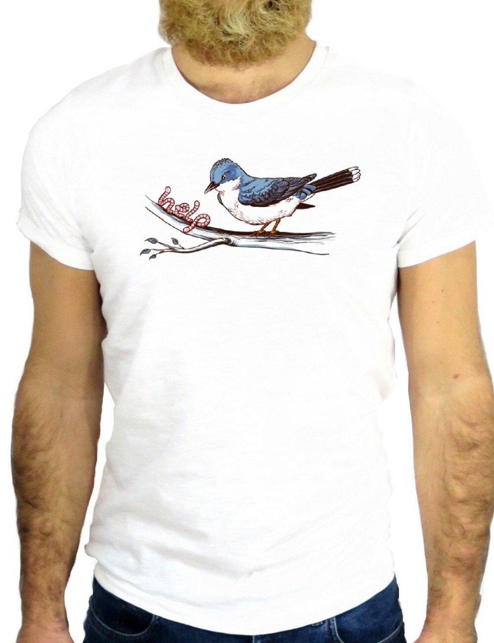 2019 New Brand Cheap Sale 100 % Cotton Bird Cartoon Help Worm Food Funny Cool Fashion Funny Shirts
