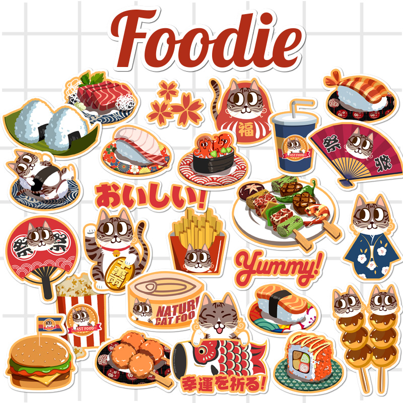 25pcs/lot Cute Food cat Decoration Adhesive Stickers Diy Cartoon Stickers Diary Sticker