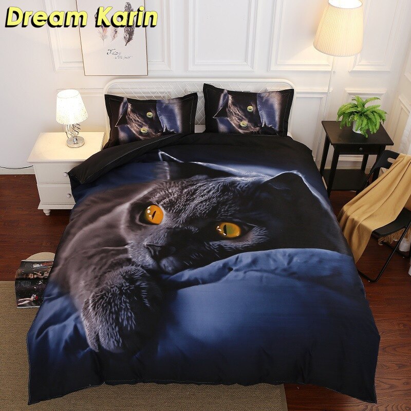 3D Printed Duvet Cover Sets Animal Wolf Cat Bed Linens Bedding Sets with Pillowcase Single Full Size Bedclothes Comforter Covers