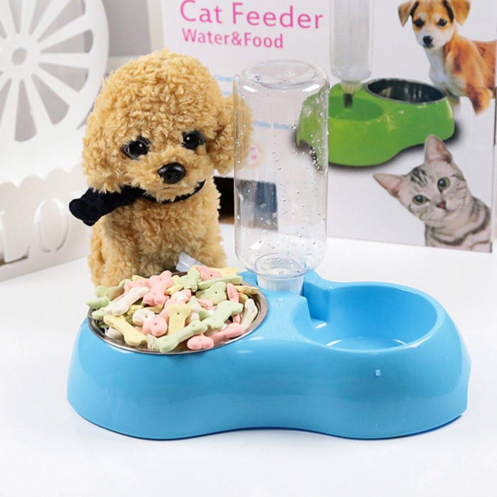 Automatic Gravity Cat Food Water Bowl Set Cat Kitten Drinking Fountain Food Dish Pet Bowl Dispenser Stainless Steel Feeder