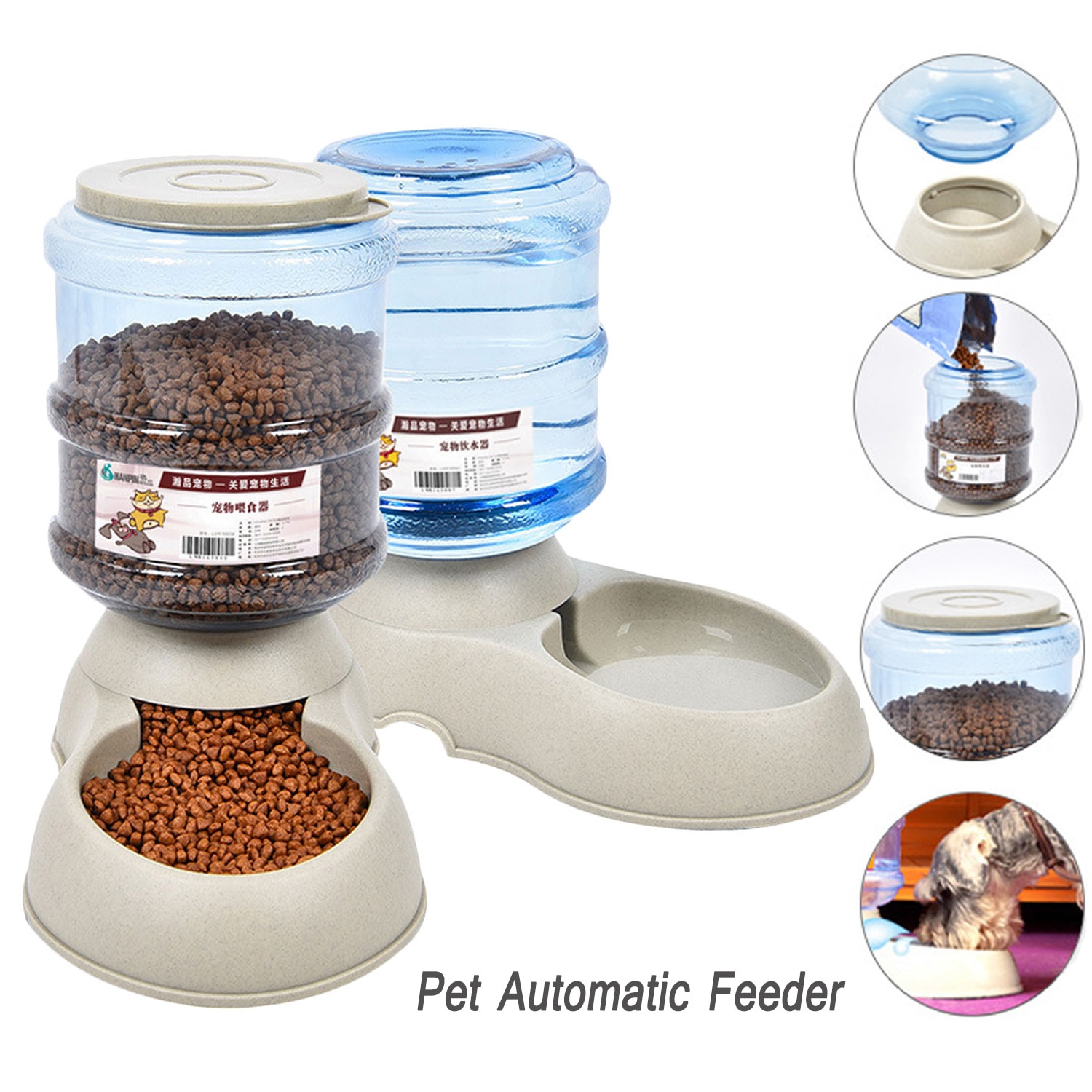 Behogar 3.75L Pet Automatic Feeder Food Water Dispenser Feeder Waterer Food Storage Bowl Drinking Bottle Dish for Puppy Cat Dogs
