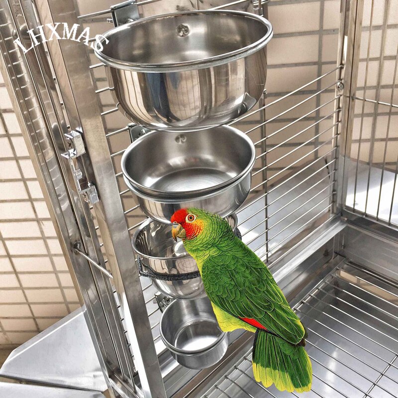 Bird Feeders Parrot Stainless Steel Cups Container With Holder Food Bowl For Macaw African Greys Budgies Parakeet Cockatiel D593