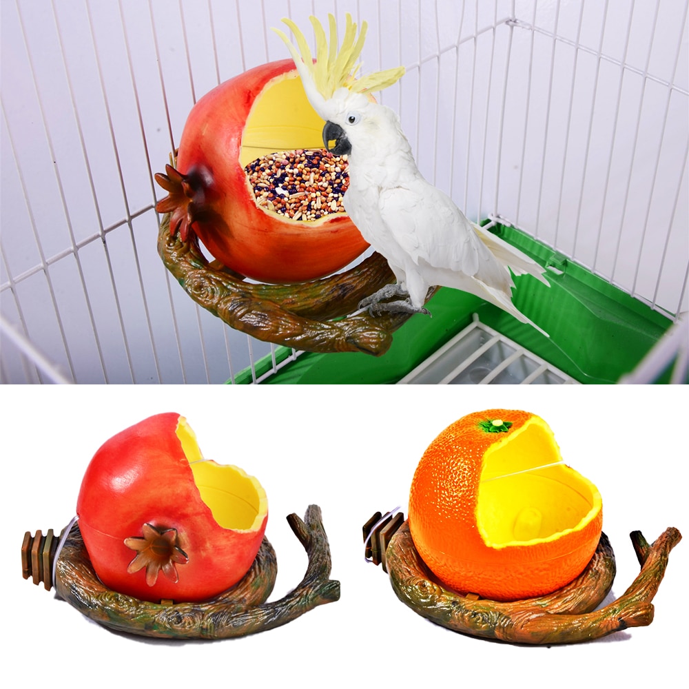 Bird Parrot Water Feeder Funny Container Feeders For Pet Cages Coop Fruit Pomegranate Orange Shape Food Water Feeding Bowl