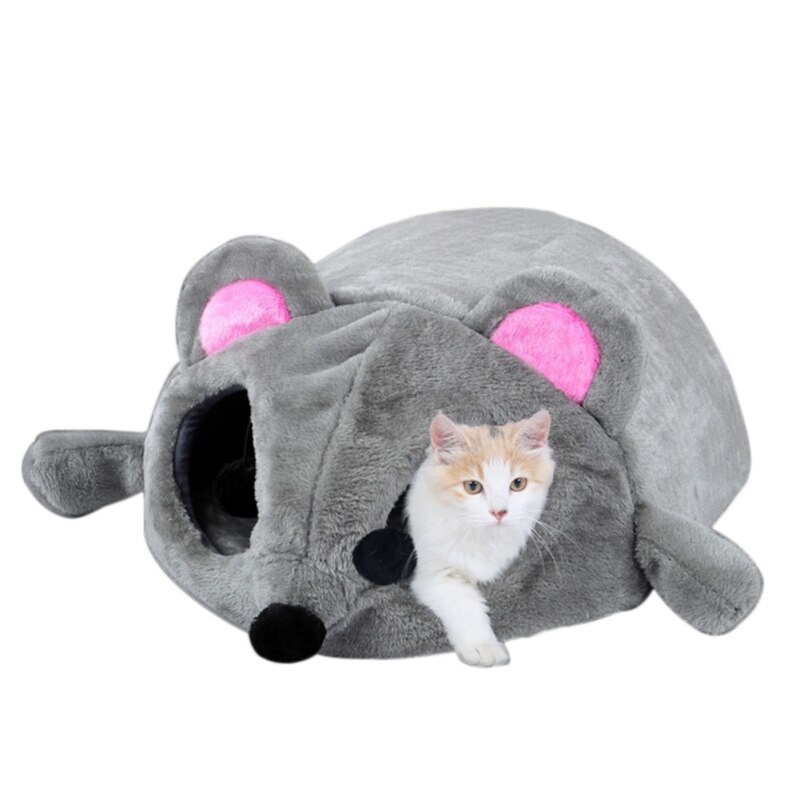 Cat Beds Grey Mouse Shape Bed Small Cats Dogs Cave Bed Removable Cushion Waterproof Bottom Cats House Mouse 2018