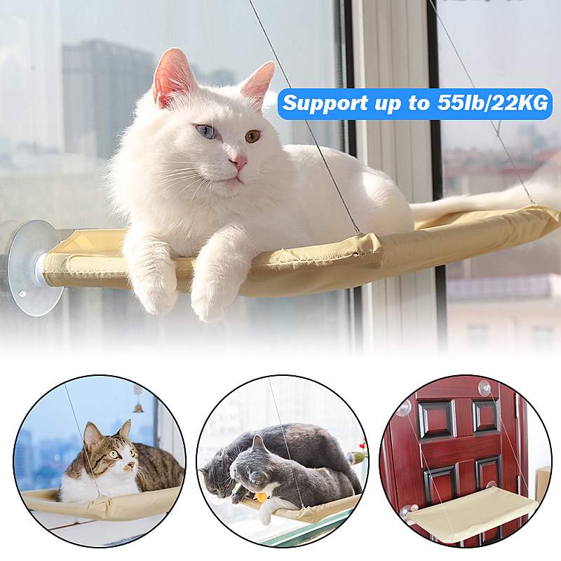 Cat Beds Window Mounted Perch For Cats Cat Hammock Wood Shelf Pet Climbing Hanging Beds Supports up to 20kg