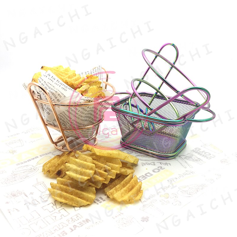 Chip rack Restaurant Snack Basket Stainless Steel Food Tableware Fast Food Chicken Food Containers Creative Styling Basket 1pcs