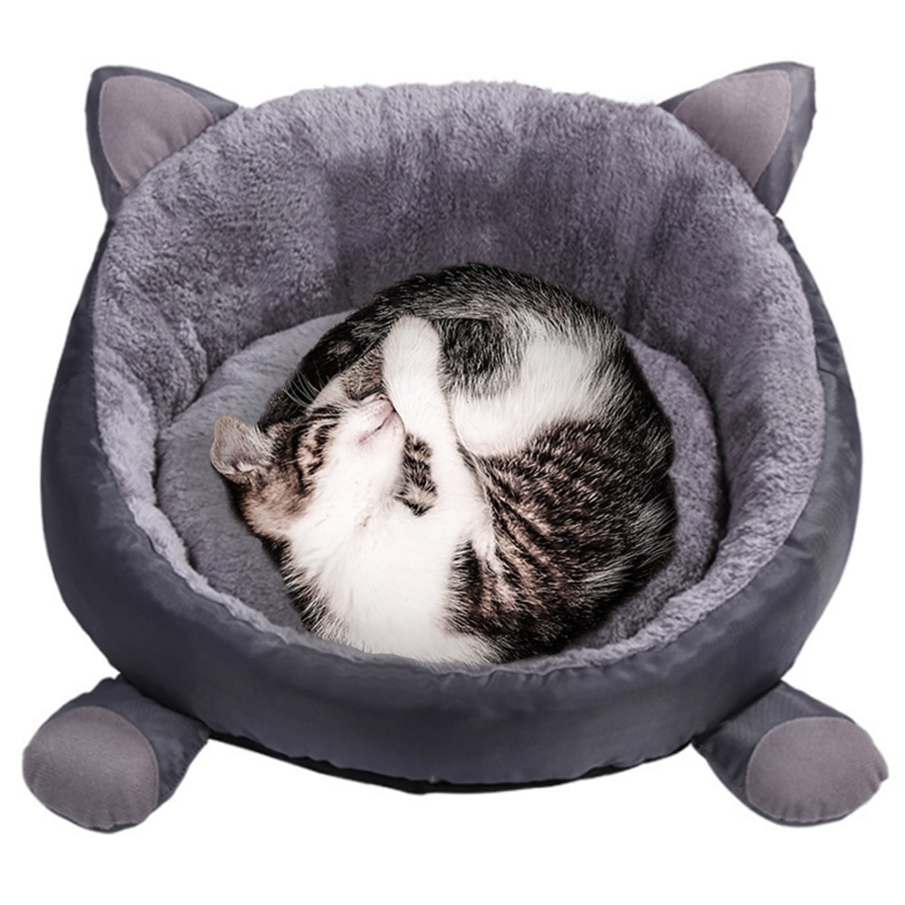 Cotton Cat Bed House for Cats Winter Warm Cat Mat Cute Cat Beds Round Cushion Beds for Small Dog Kennel Pet Cat Bed Cama Gato