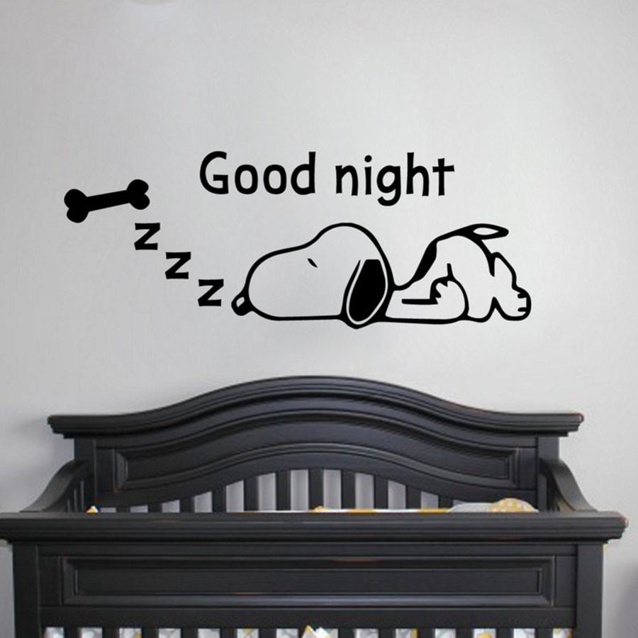 Cute Dog Goodnight Wall Decal Kids Room Nursery Bedroom Bed Decals Home Cartoon Bone Art Vinyl Sticker Baby Shower Gift S565