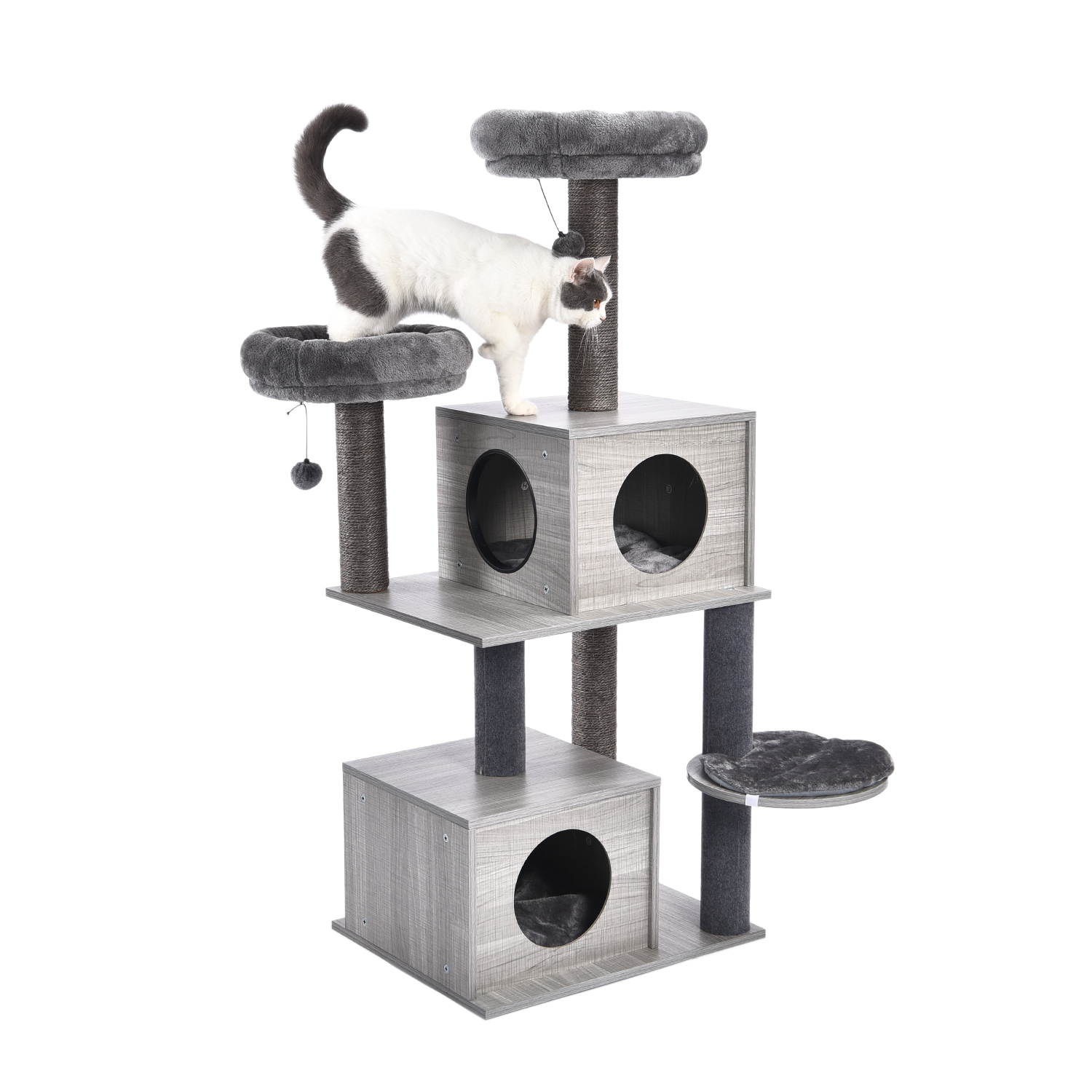 Essentials Cat Furniture Cat Tree Cat Tower with Sisal Scratching Posts Hammock Perch Cat Bed Platform Dangling Ball