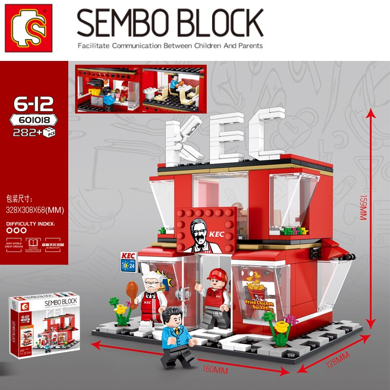 Fried chicken shop Fast food restaurant Streetscape series Building Blocks Bricks Compatible legoinset Model toys Sembo 601018