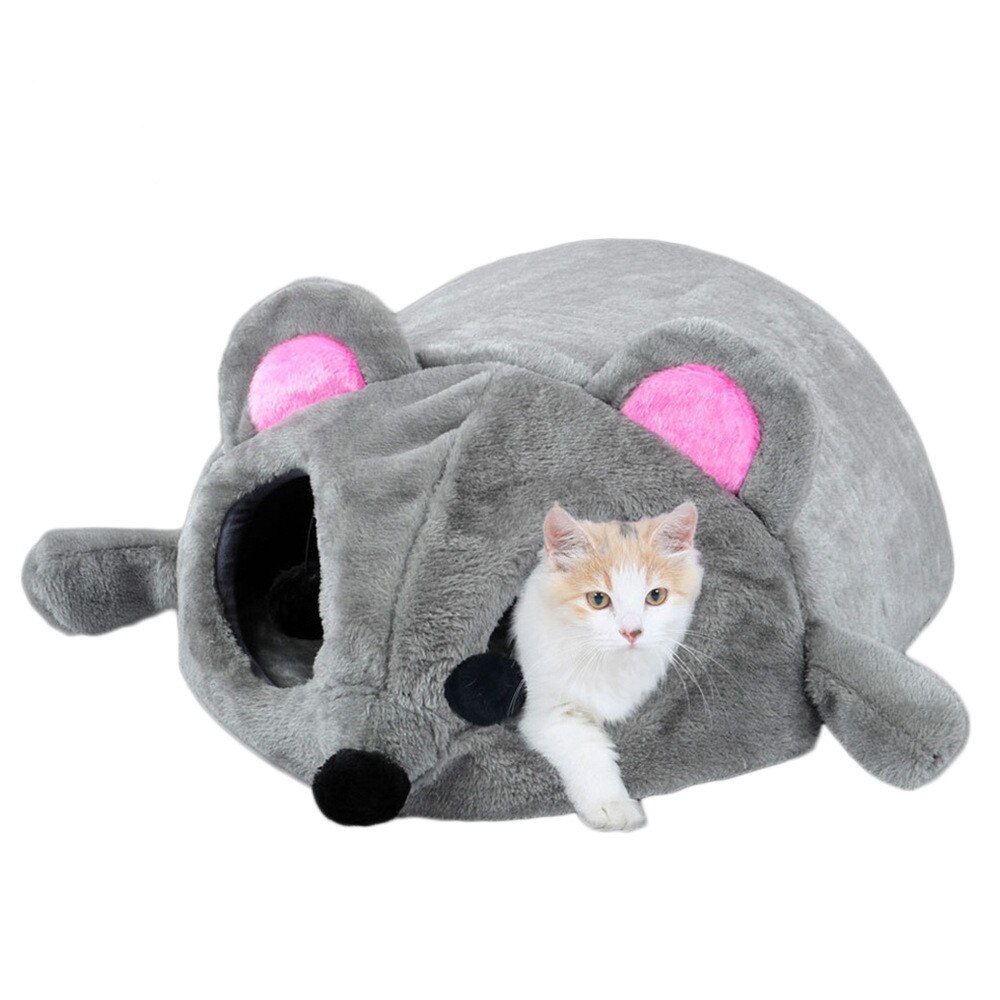 Hoopet Pet Bed Warming Grey Mouse Shape Cat House Soft Material Cat Nest Bed Dog Baskets Kennel For Cat Puppy Waterproof Bottom