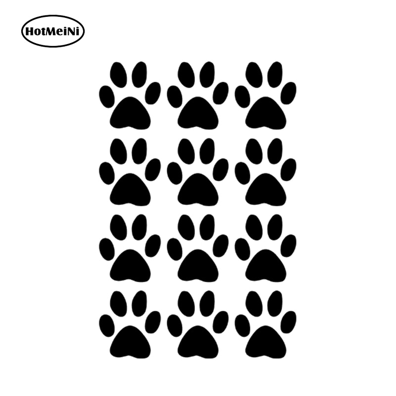 HotMeiNi 4x3.6cm 12 Dog Paw Prints Art Car Stickers For Kids Bed Room Locker Glass Car Window Door Vinyl Decal Set Black/Sliver