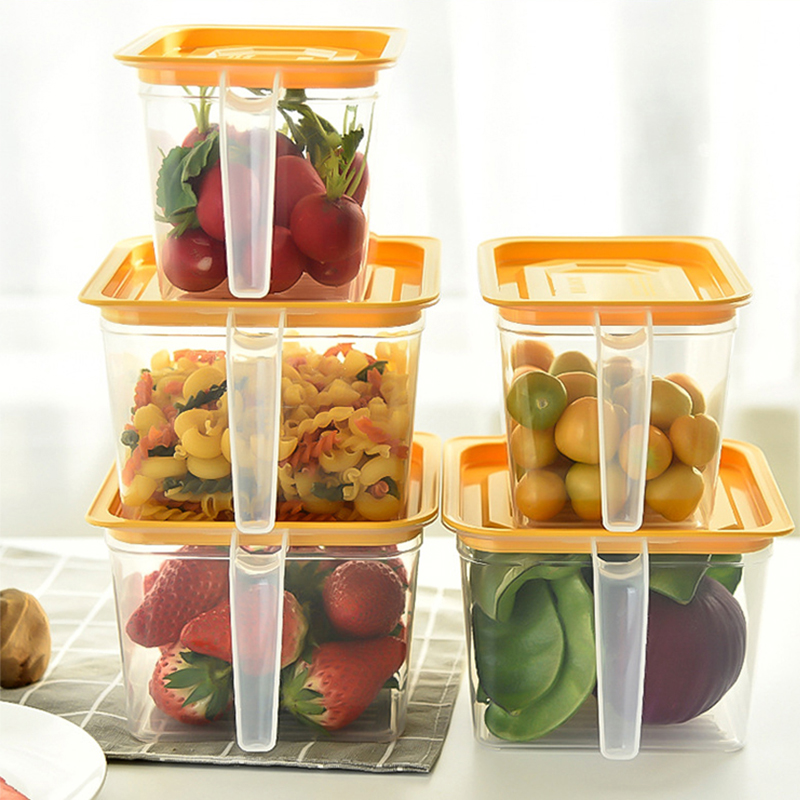 Kitchen Refrigerator Plastic Storage Box With Handle Food Container Transparent Keeping Egg Fish Fruit Fresh Fridge Organizer