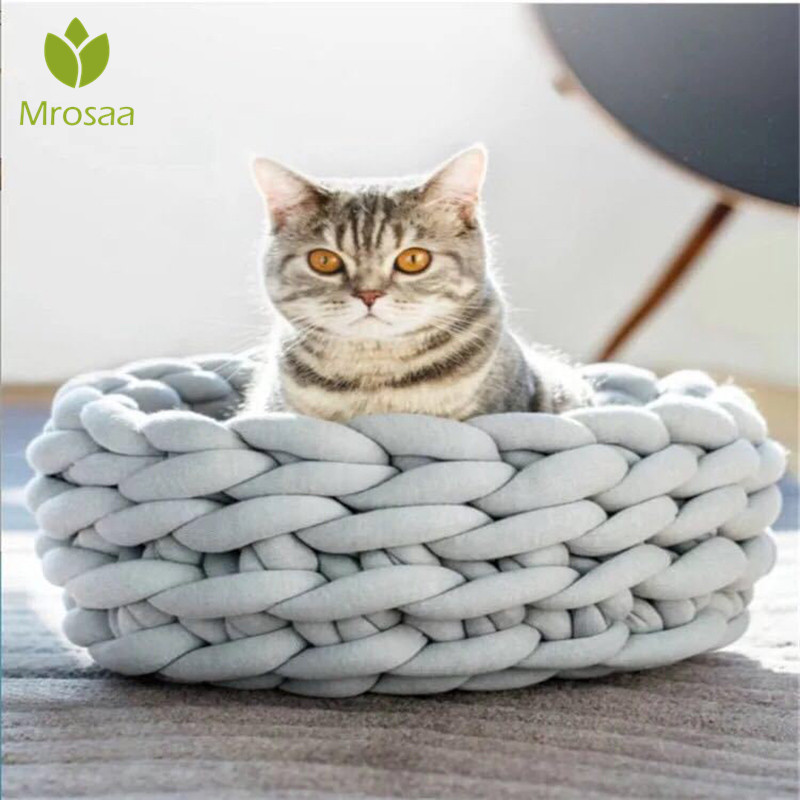 Knitted Pet Bed Dog Cat Bed Puppy Pillow House Soft Warm Dog House Mat Mini Puppy dog Beds Comfortable Nest Kennel Pet Supplies
