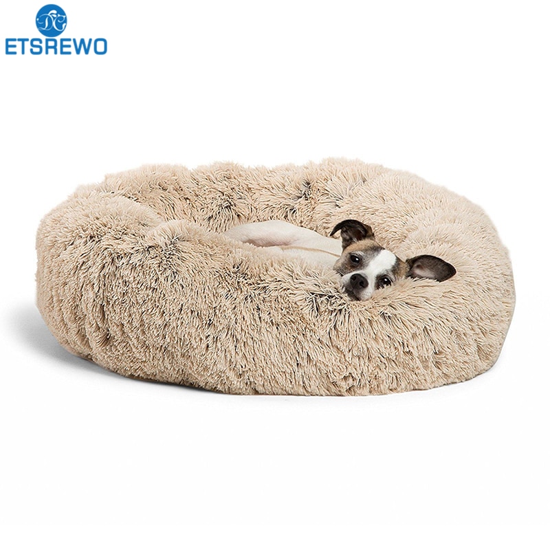 Long Plush Ped Bed Mat Faux Fur Round Cushion Bed for Small Dogs and Cats Kennel Washable Cozy Comfy Winter Warm Pet Beds Nest
