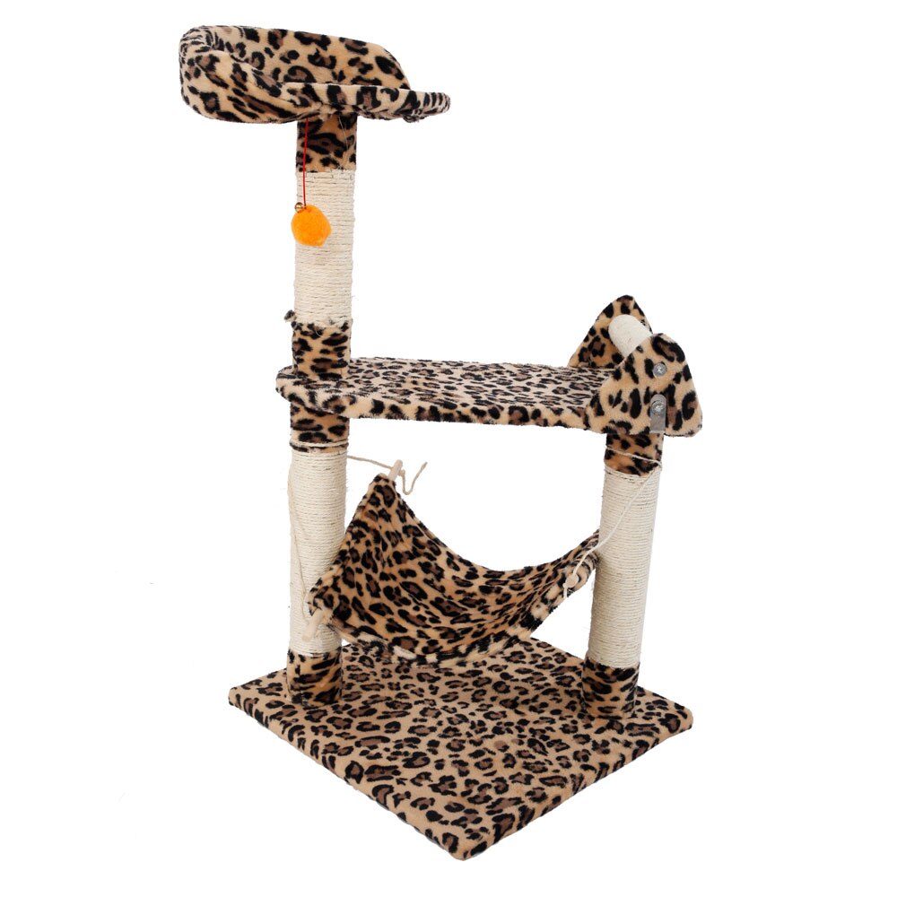 M32 32" Stable Cute Sisal Cat Tree Scratching Post Climbing Sisal Bed Scratcher Tower Leopard Print-US Stock